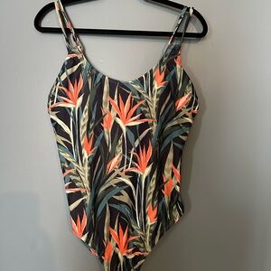 Kona Sol Black and Orange One Piece Swimsuit with Adjustable Straps